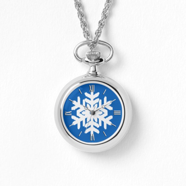 Reloj De Pulsera Ikat Snowflake - Azul cobalto y blanco (Anverso)