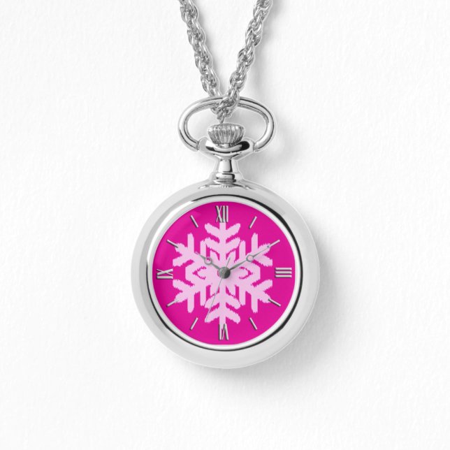 Reloj De Pulsera Ikat Snowflake - Fuchsia y el hielo rosado (Anverso)