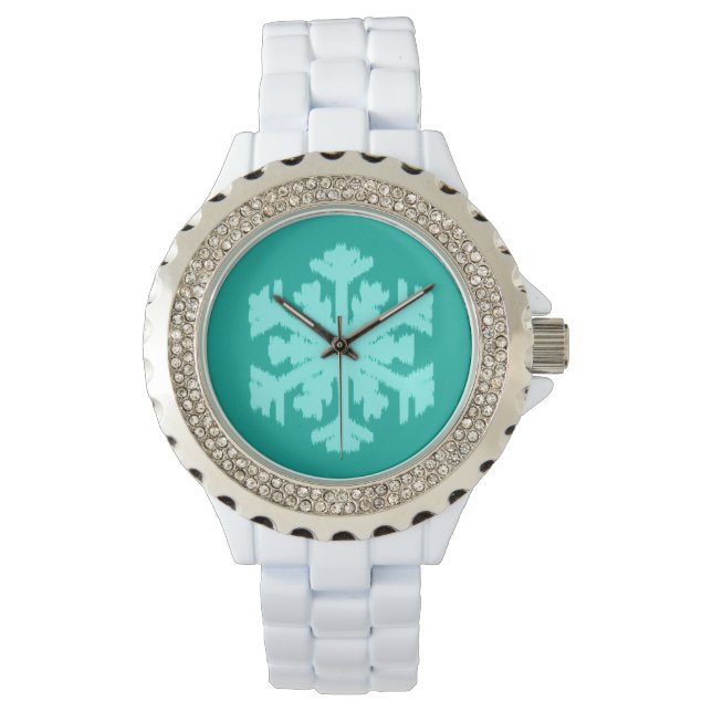 Reloj De Pulsera Ikat Snowflake - Turquesa y agua (Anverso)
