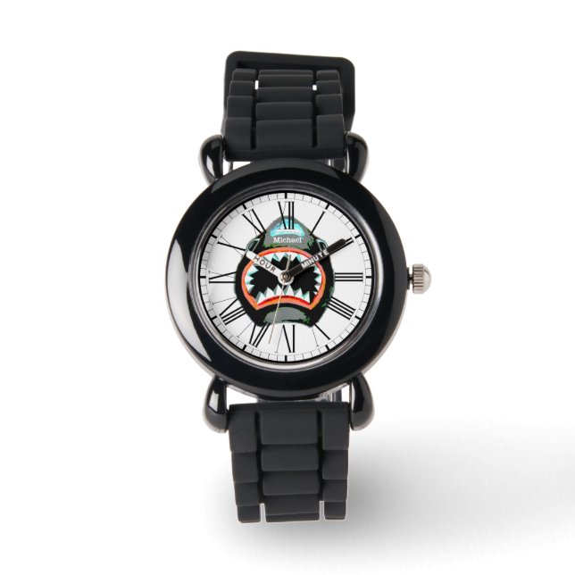 Reloj De Pulsera Ilustracion acuarela divertida de ataque de tiburó (Anverso)