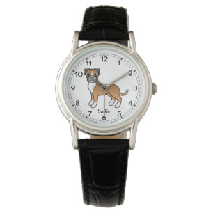 Reloj De Pulsera Ilustración adorable de perro Boxer cervato y nomb