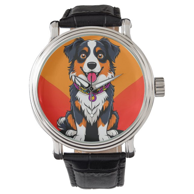 Reloj De Pulsera Ilustracion alegre de perro caricaturista (Anverso)