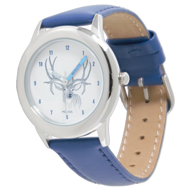 Reloj De Pulsera Ilustracion azul de cabeza de ciervo (Angular)