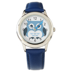 Reloj De Pulsera Ilustracion azul lindo del búho