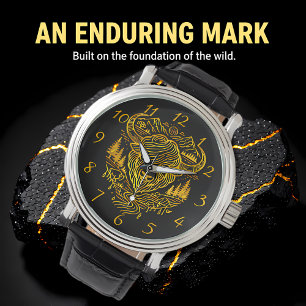 Reloj De Pulsera Ilustracion Bison Buffalo en un paisaje escénico