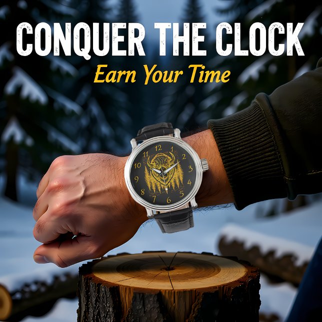 Reloj De Pulsera Ilustracion Bison Buffalo Head en medio de árboles (Subido por el creador)