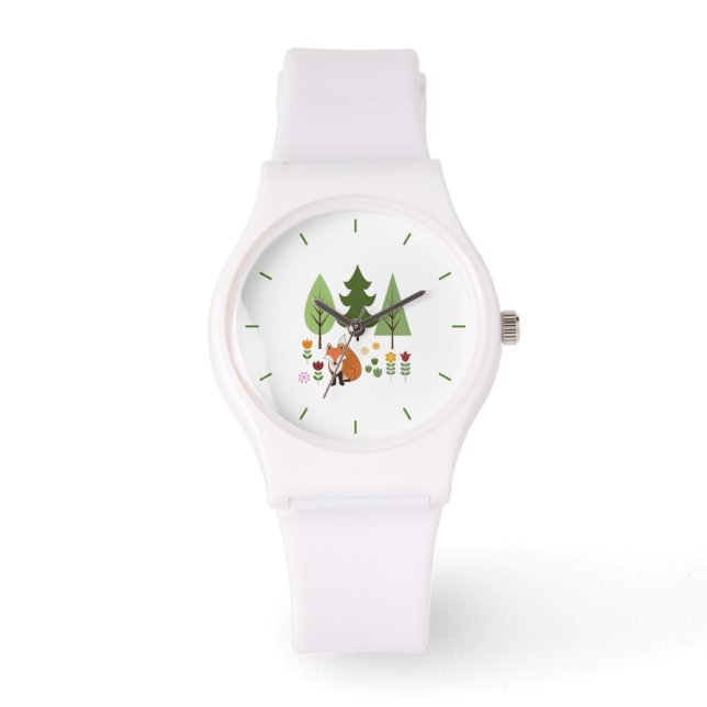 Reloj De Pulsera Ilustracion de árboles de flores Fox de estilo esc (Anverso)