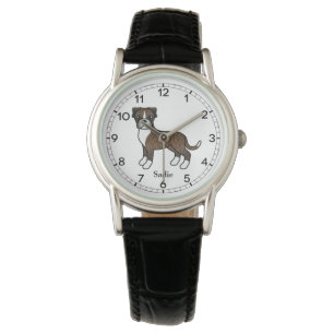Reloj De Pulsera Ilustración de Boxer Atigrado y Nombre Personaliza