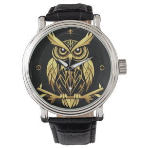 Reloj De Pulsera Ilustración de búho geométrico dorado