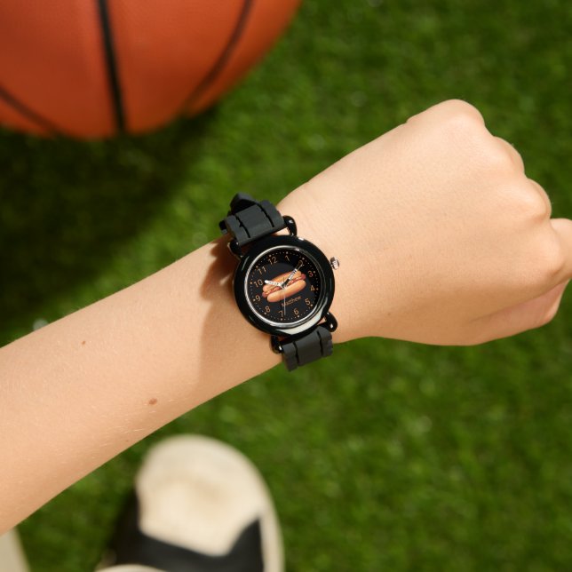 Reloj De Pulsera Ilustración de comida rápida de Hot Dog con nombre (Muñeca)