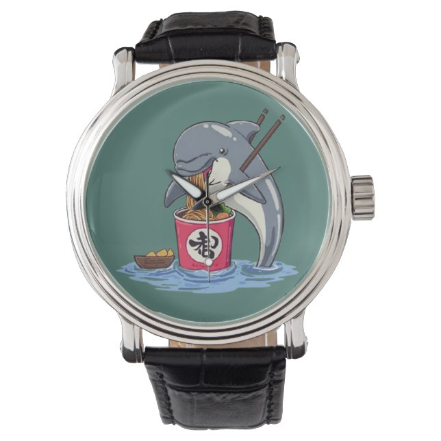 Reloj De Pulsera Ilustración de delfín comiendo ramen (Anverso)