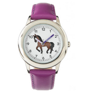 Reloj De Pulsera Ilustración de dibujos animados de caballo castaño