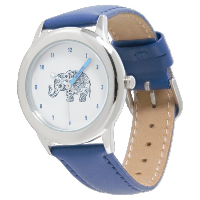 Reloj De Pulsera Ilustracion de elefante Paisley azul dulce (Angular)