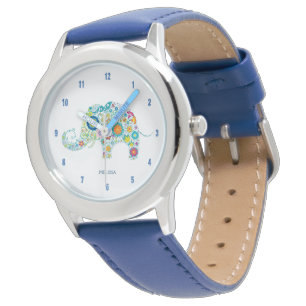Reloj De Pulsera Ilustracion de elefantes florales de color