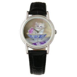 Reloj De Pulsera Ilustracion de gatito blanco vintage