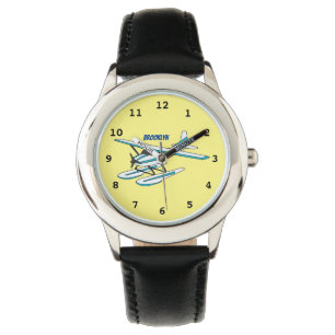 Reloj De Pulsera Ilustracion de hidroavión azul blanco