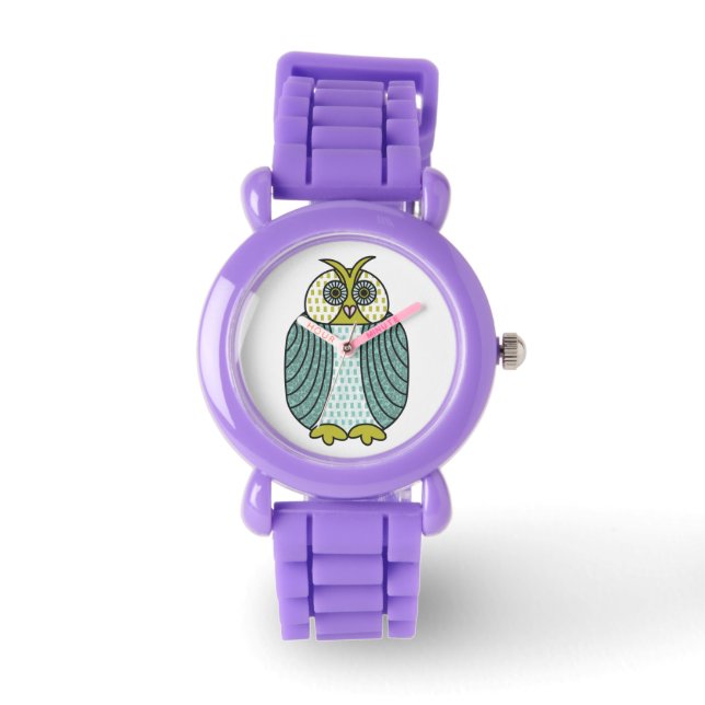 Reloj De Pulsera Ilustracion De Lechuza Azul Y Verde (Anverso)