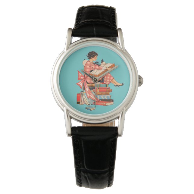 Reloj De Pulsera Ilustración de lector de libros antiguos (Anverso)