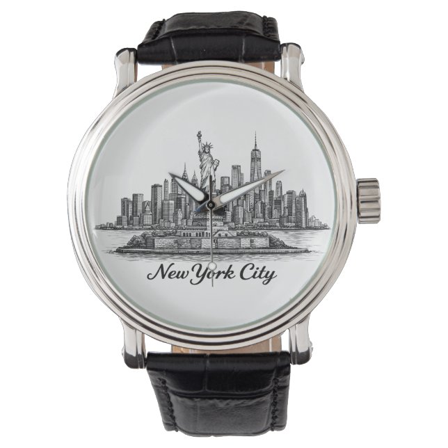 Reloj De Pulsera Ilustración de línea del horizonte de la ciudad de (Anverso)
