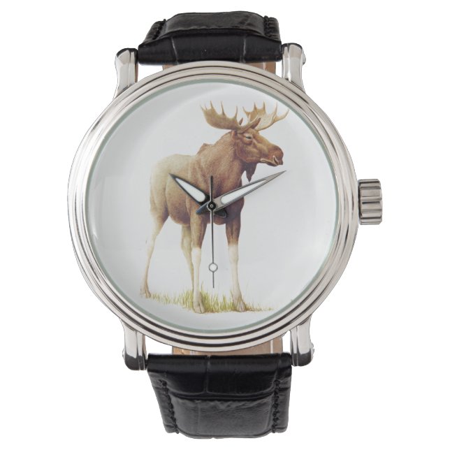 Reloj De Pulsera Ilustracion De Moose Vintage, Dibujo Animal (Anverso)