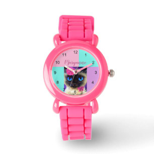 Reloj De Pulsera Ilustracion de nombre Purpurina rosa de gato chiqu