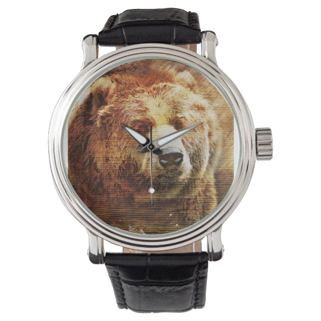 Reloj De Pulsera Ilustracion de oso pardo con Personalizado masculi (Anverso)