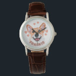 Reloj De Pulsera Ilustracion de perro de Corgi con corazón y nombre<br><div class="desc">¡Amas tanto a tu Corgi que quieres que el mundo sepa! Añada el nombre de su bebé de piel a este reloj personalizado y muéstrelo a todos. ¡Sé una orgullosa madre de Corgi! Es una gran idea de regalo para cualquiera con un Corgi.</div>