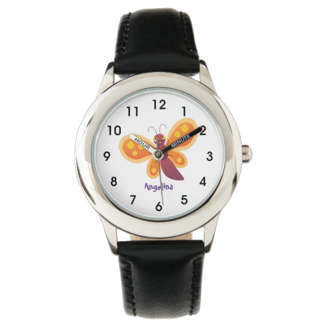 Reloj De Pulsera Ilustracion de personalizado de mariposa naranja f (Anverso)