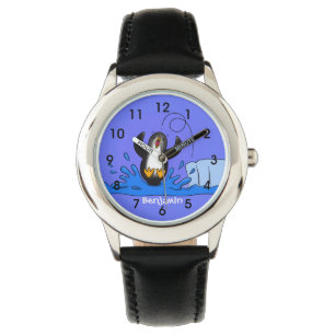 Reloj De Pulsera Ilustracion de personalizado de pingüino puenteado