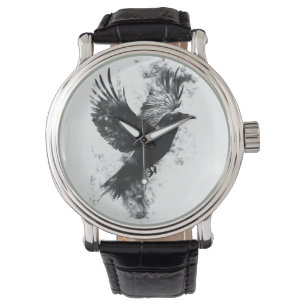 Reloj De Pulsera Ilustracion de Raven Gótico: Humo y plumas