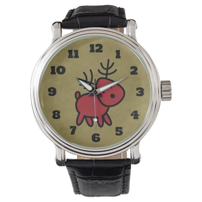 Reloj De Pulsera Ilustracion de renos de Navidades rojos (Anverso)