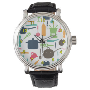 Reloj De Pulsera Ilustracion de silueta de las herramientas de coci