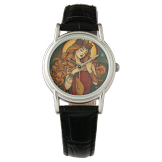 Reloj De Pulsera Ilustracion de una mujer floral de Art Nouveau
