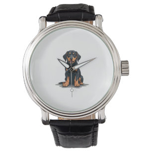 Reloj De Pulsera Ilustración de vista trasera de perro negro y marr