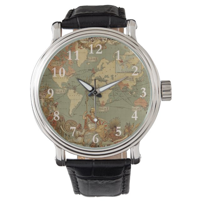 Reloj De Pulsera Ilustración del Mapa Mundial Antiguo de 1886 (Anverso)