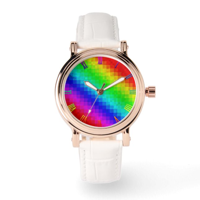 Reloj De Pulsera Ilustración del mezaic arcoiris caliente, (Anverso)