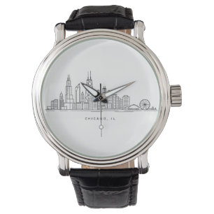 Reloj De Pulsera Ilustración del paisaje urbano de Chicago, IL