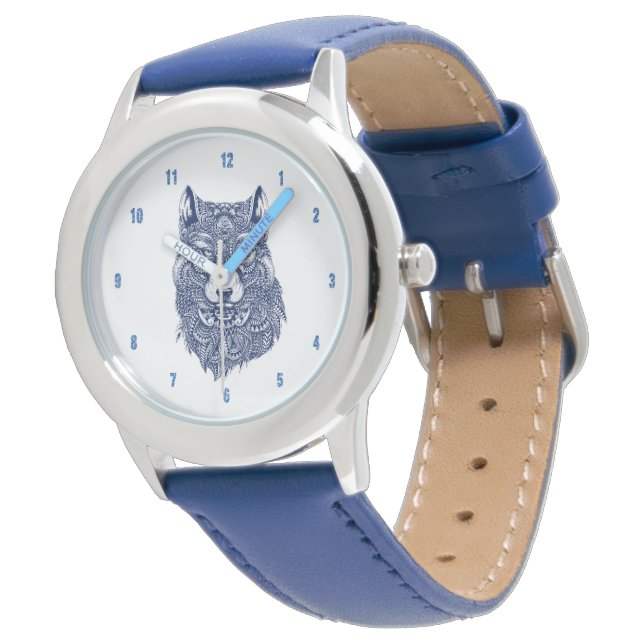 Reloj De Pulsera Ilustracion detallado del lobo azul (Angular)