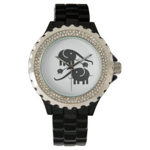 Reloj De Pulsera Ilustracion Elefante Negro