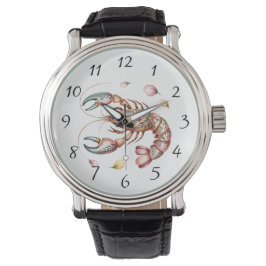 Reloj De Pulsera Ilustracion Floral Folk Art Lobster