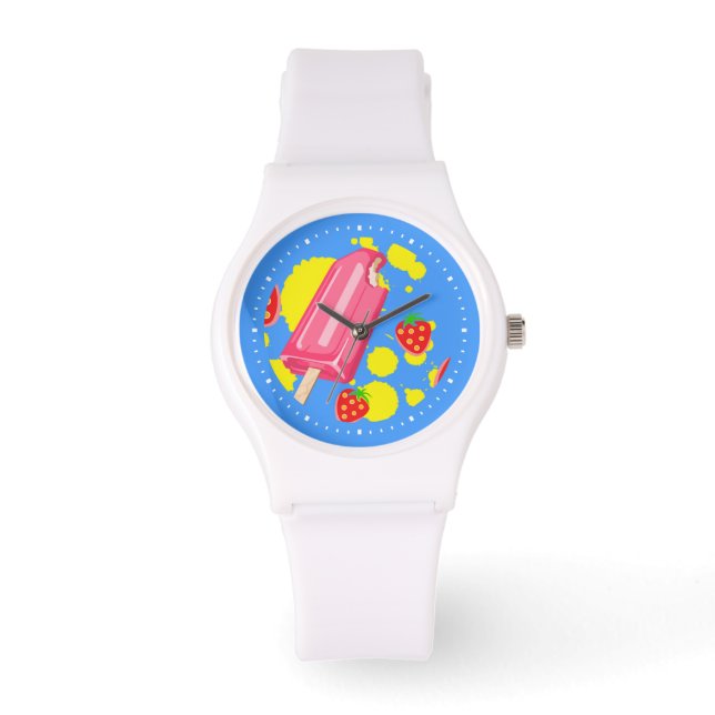 Reloj De Pulsera Ilustracion Fun Popsicle Rosa y Strawberries (Anverso)