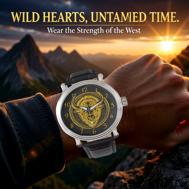 Reloj De Pulsera Ilustracion intrincado de la cabeza de búfalo de B (Subido por el creador)