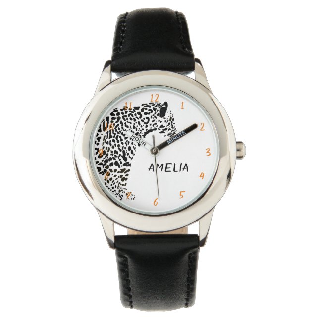 Reloj De Pulsera Ilustracion Jaguar blanco y negro (Anverso)