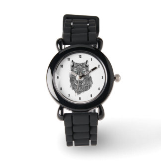 Reloj De Pulsera Ilustracion Ornate de Lobo Negro