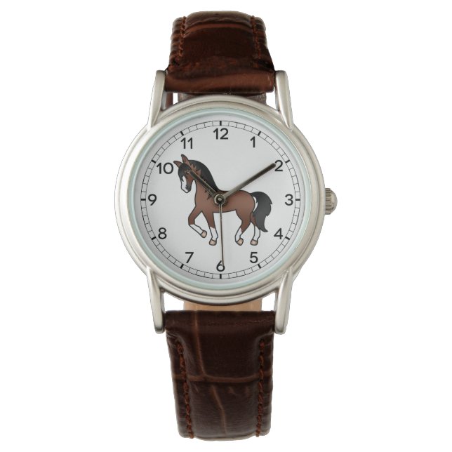 Reloj De Pulsera Ilustracion Personalizado de Brown Trotting Horse  (Anverso)