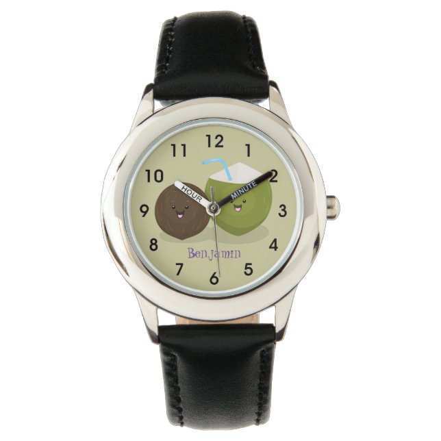 Reloj De Pulsera Ilustracion personalizado de cocos kawaii alegres (Anverso)
