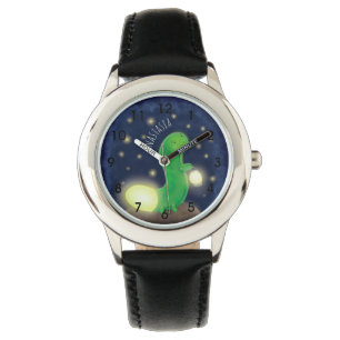 Reloj De Pulsera Ilustracion personalizado de gusano de brillo verd