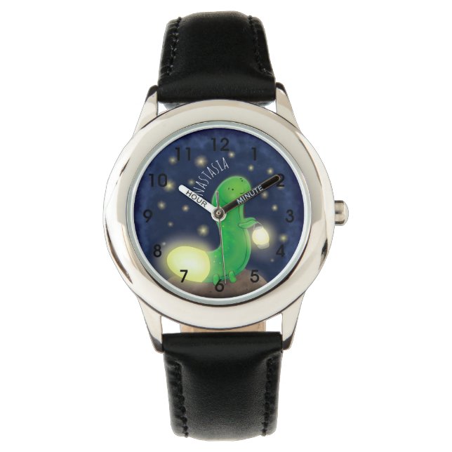 Reloj De Pulsera Ilustracion personalizado de gusano de brillo verd (Anverso)