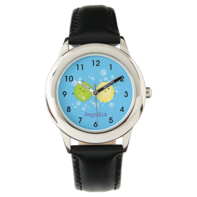 Reloj De Pulsera Ilustracion personalizado de lima de limón feliz (Anverso)