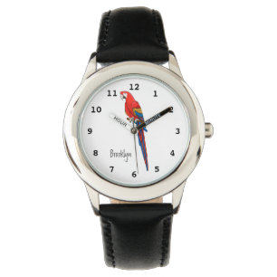 Reloj De Pulsera Ilustracion personalizado de loro de macao escarla